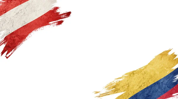 Vlaggen van Oostenrijk en Colombia op witte achtergrond — Stockfoto